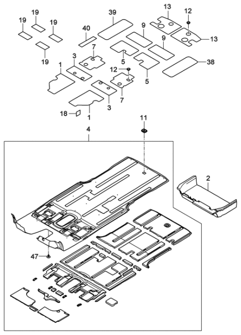 2006 Hyundai Entourage Carpet Assembly-Rear Floor Diagram for 84265-4D000-CS