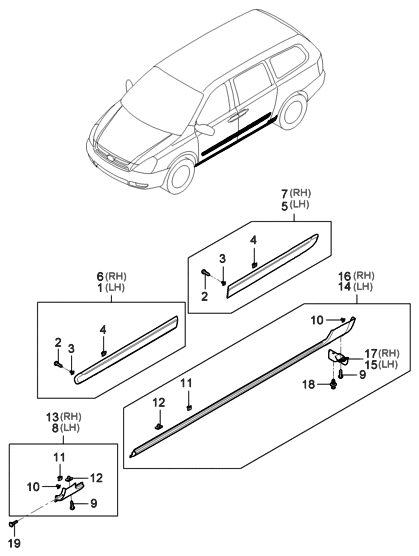 2006 Hyundai Entourage Moulding Assembly-Front Door Waist Line,RH Diagram for 87712-4J000-7V