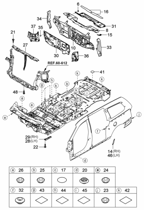 2006 Hyundai Entourage Iso Pad Assembly-Cowl Inner Lower Panel Diagram for 84125-4D000