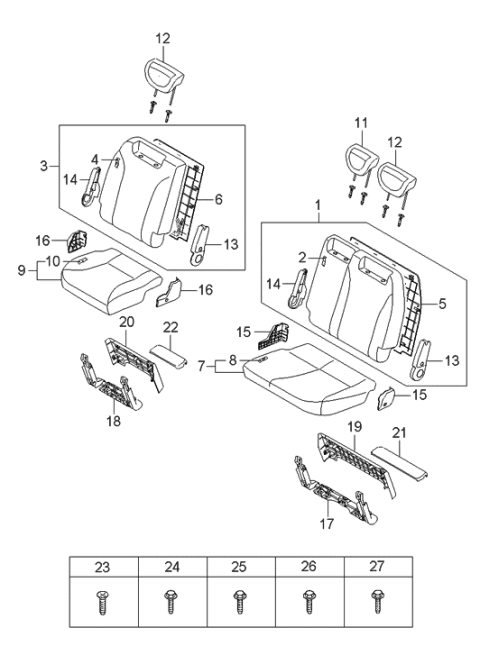 2006 Hyundai Entourage Headrest Assembly-Rear Side Diagram for 89700-4D160-CS2