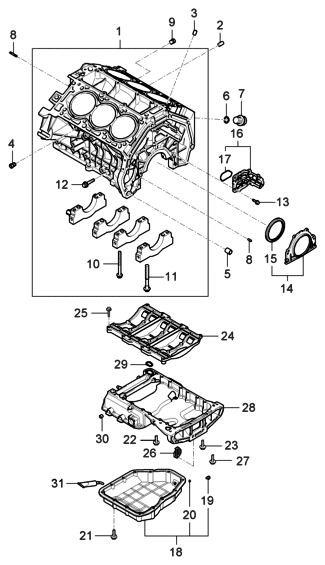 2006 Hyundai Entourage Cylinder Block & Oil Pan Diagram