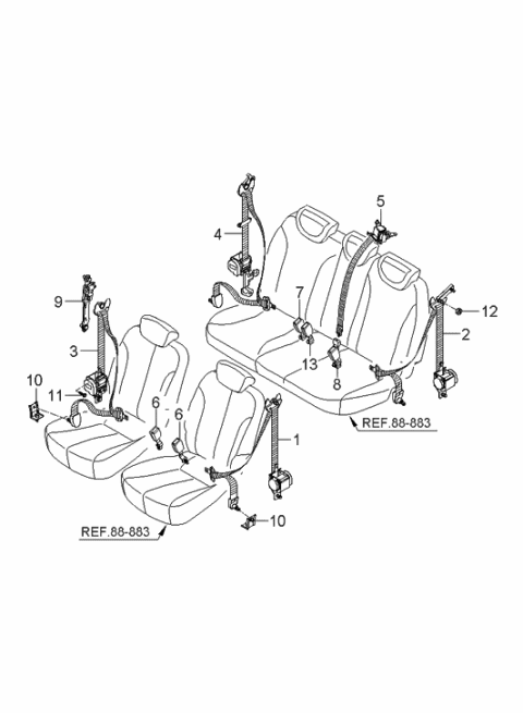 2006 Hyundai Entourage Produced Before OCT.29.2006 Rear Seat Belt Diagram
