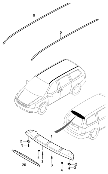 2006 Hyundai Entourage Moulding Assembly-Roof,LH Diagram for 87210-4D000