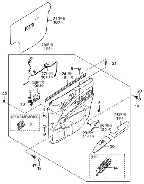 2006 Hyundai Entourage Panel Complete-Front Door Trim,RH Diagram for 82302-4D206-8B