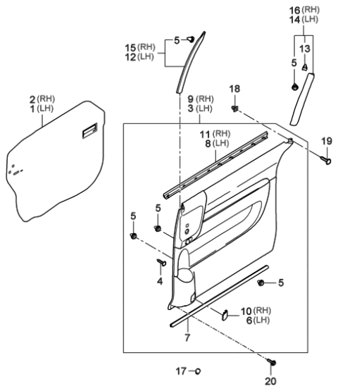 2006 Hyundai Entourage Produced Before OCT.29.2006 Finishing-Rear Door Diagram