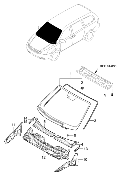 2006 Hyundai Entourage Produced Before OCT.29.2006 Glass-Windshield & Panel-Cowl Diagram
