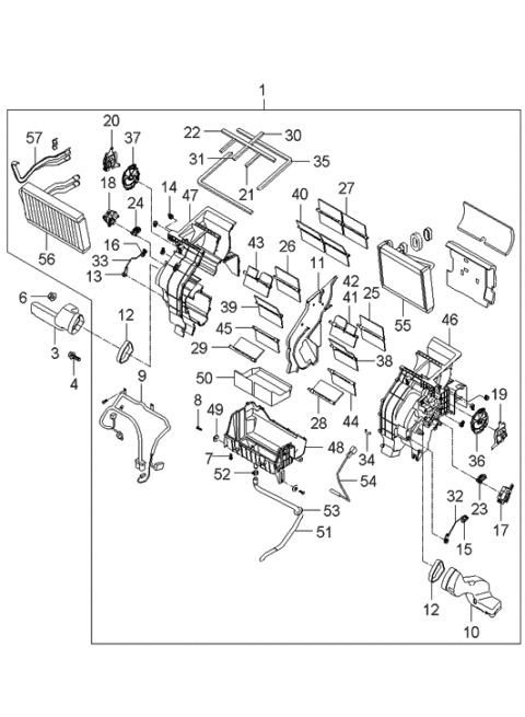 2006 Hyundai Entourage Heater System-Heater & Evaporator Diagram 1