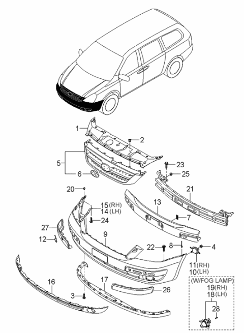 2006 Hyundai Entourage Front Bumper Cover Diagram for 86511-4J000