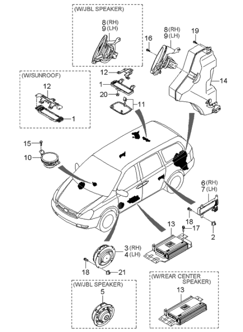 2006 Hyundai Entourage Produced Before OCT.29.2006 Speaker Diagram