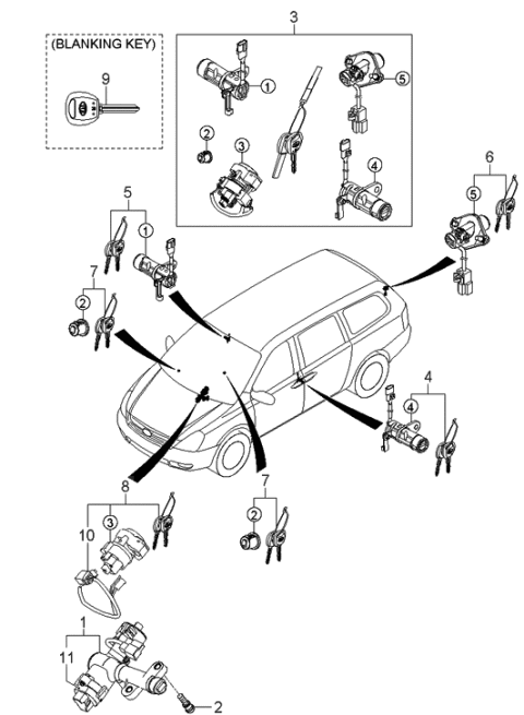 2006 Hyundai Entourage Produced Before OCT.29.2006 Key Set Diagram