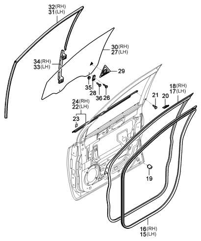 2006 Hyundai Entourage Weatherstrip-Front Door Body Side RH Diagram for 82120-4D000-KS