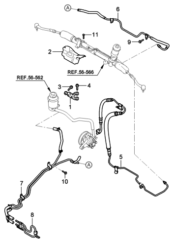 2006 Hyundai Entourage Produced Before OCT.29.2006 Power Steering Hose & Bracket Diagram