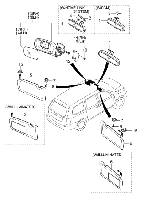 2006 Hyundai Entourage Mirror & Holder Assembly-Outside Rear Vi Diagram for 87611-4D150