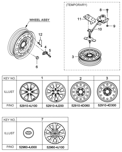 2006 Hyundai Entourage Produced Before OCT.29.2006 Wheel & Cap Diagram