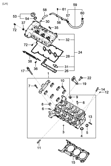 2013 Hyundai Tucson Gasket-Rocker Cover,LH Diagram for 22453-3C110