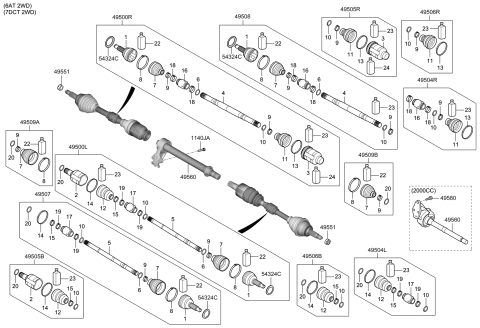 2020 Hyundai Elantra Joint & Shaft Kit-Front Axle W Diagram for 49525-J9100