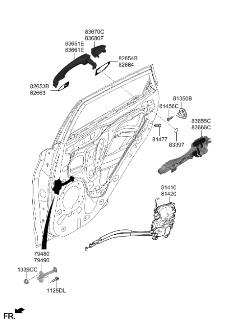 2021 Hyundai Genesis GV80 Rear Door Outside Handle, Right Diagram for 83661-J9000