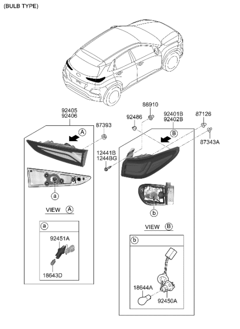 2018 Hyundai Kona Lamp Assembly-Rear Combination Inside,RH Diagram for 92404-J9000