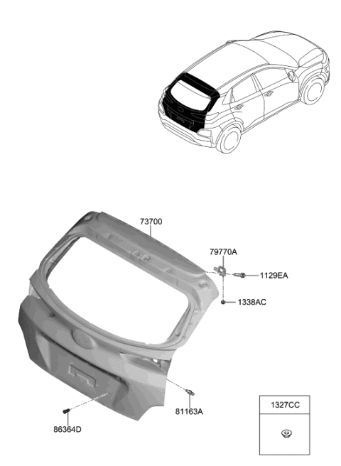 2020 Hyundai Kona Hinge Assembly-Tail Gate Diagram for 79770-2L200