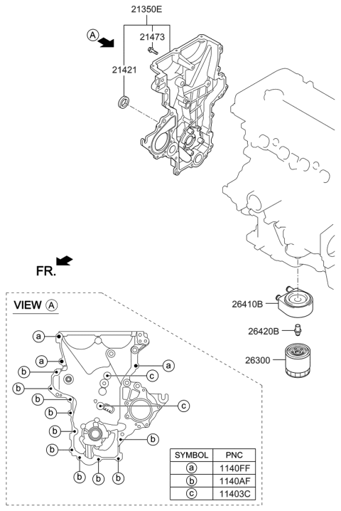 2020 Hyundai Elantra Cover Assembly-Timing Chain & Oil Diagram for 21350-2B800