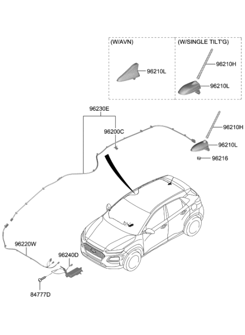2020 Hyundai Elantra Combination Antenna Assembly Diagram for 96210-J9300