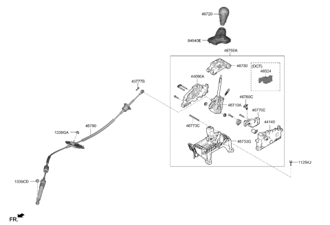 2020 Hyundai Kona Automatic Transmission Lever Cable Assembly Diagram for 46790-J9100