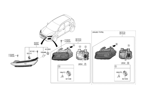 2017 Hyundai Sonata Hybrid Front Turn Signal Lamp Socket & Holder Assembly Diagram for 92165-J9010