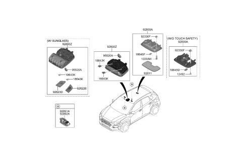 2020 Hyundai Kona Overhead Console Lamp Assembly Diagram for 92810-J9100-TRY