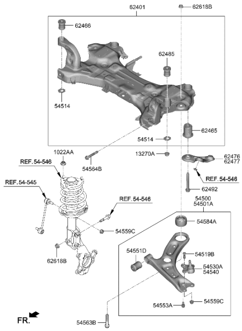 2018 Hyundai Kona CROSSMEMBER COMPL Diagram for 62405-J9000