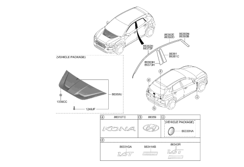 2020 Hyundai Kona Emblem-Symbol Mark Diagram for 86300-J9500