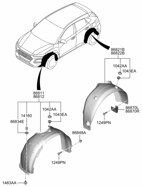2020 Hyundai Kona Mud Guard Assembly, Rear, Right Diagram for 86842-J9000