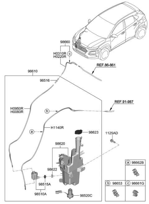 2021 Hyundai Kona Windshield Washer Reservoir Assembly Diagram for 98620-J9100