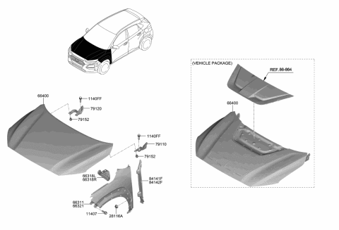 2020 Hyundai Kona Fender & Hood Panel Diagram