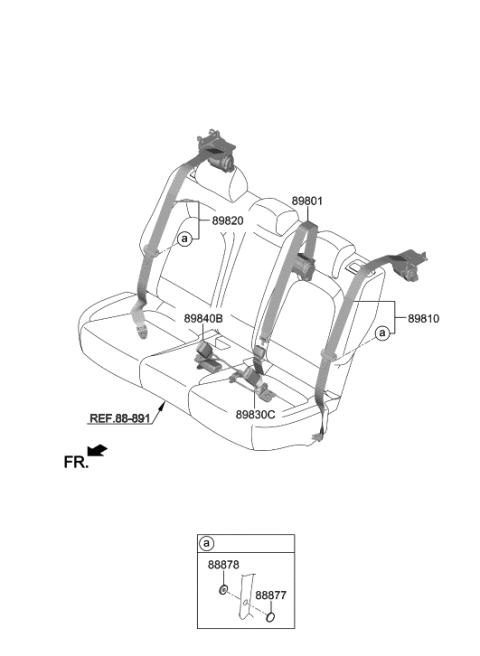 2017 Hyundai Sonata Hybrid Rear Right Seat Belt Assembly Diagram for 89820-J9500-TRY