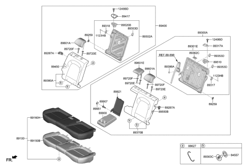 2019 Hyundai Kona Rear Seat Back Armrest Assembly Diagram for 89900-J9100-SNW