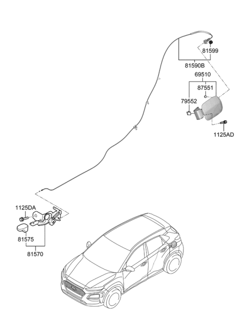 2021 Hyundai Kona Catch & Cable Assembly-Fuel Filler Diagram for 81590-J9000