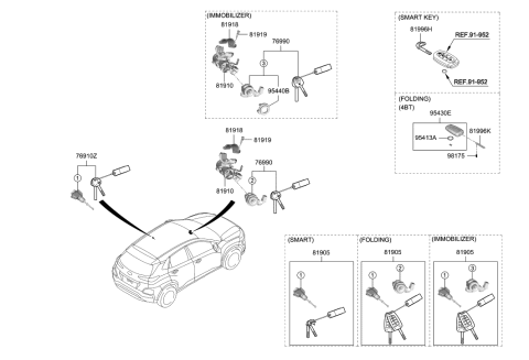 2020 Hyundai Kona Key & Cylinder Set Diagram