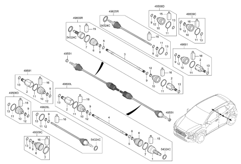 2020 Hyundai Kona Boot Kit-Rear Axle Differential Side Diagram for 49642-J9000
