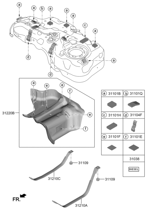 2020 Hyundai Elantra Pad-Fuel Tank Diagram for 31102-F3500
