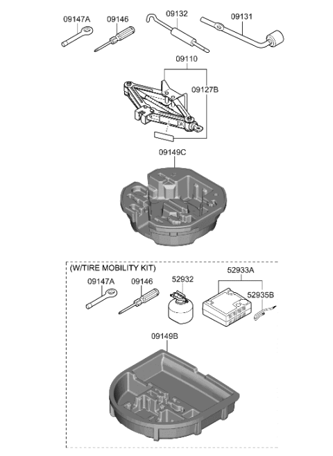 2021 Hyundai Genesis GV80 Jack Assembly Diagram for 09110-J9000