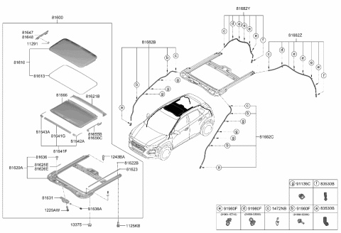 2021 Hyundai Genesis GV80 Sunroof Assembly Diagram for 81600-J9000-TTX