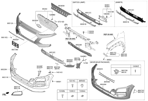 2018 Hyundai Kona Front Bumper Lower Grille Diagram for 86561-J9010