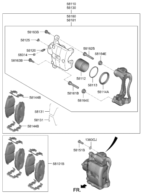 2018 Hyundai Kona Brake Assembly-FR,RH Diagram for 58130-J9150