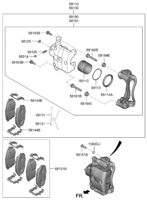 2018 Hyundai Kona Front Disc Brake Pad Kit Diagram for 58101-J9A00