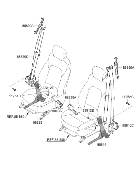 2023 Hyundai Santa Fe Hybrid Front Seat Belt Diagram