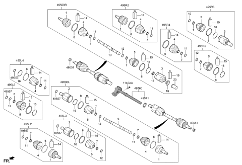 2000 Hyundai Elantra JOINT KIT-DIFF SIDE,RH Diagram for 495R3-S9480