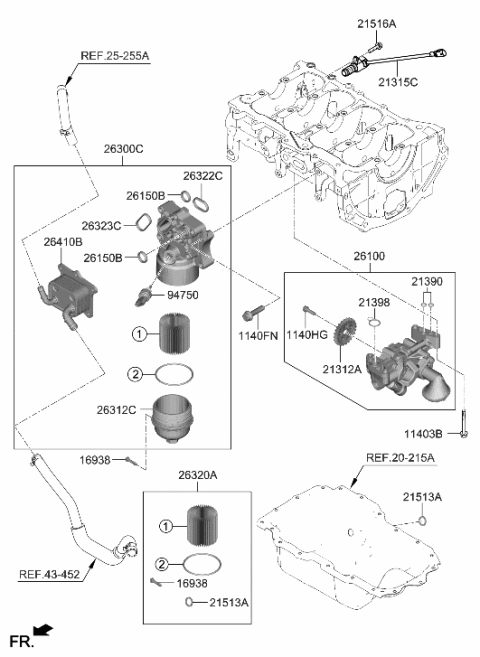 2023 Hyundai Santa Fe Hybrid COMPLETE ASSY-OIL FILTER Diagram for 26300-2MHA5