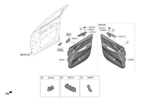 2023 Hyundai Santa Fe Hybrid US Alabama made Front Door Trim Diagram