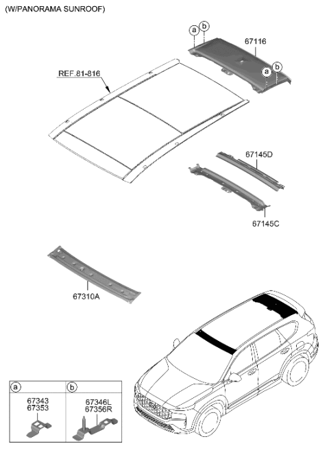 2023 Hyundai Santa Fe Hybrid US Alabama made Roof Panel Diagram 2