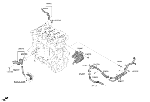 2023 Hyundai Santa Fe Hybrid US Alabama made Coolant Pipe & Hose Diagram